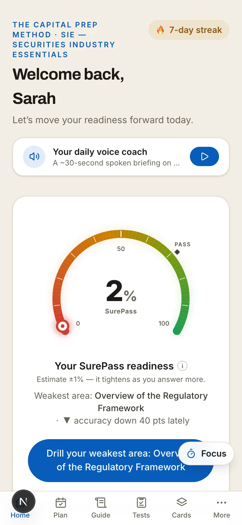 The SurePass readiness gauge on mobile